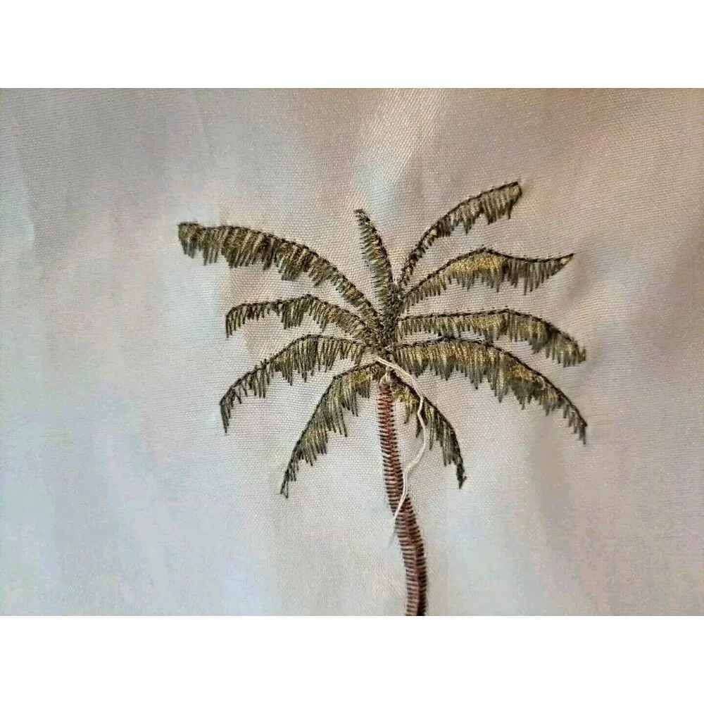 Palm Tree Fabric Shower Curtain White Tropical Embroidered Beaded Coconut Beach